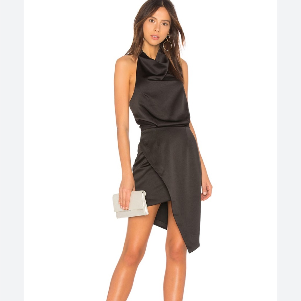 Elliatt Camo Dress Women’s Size Small. Satin asymmetrical hem.